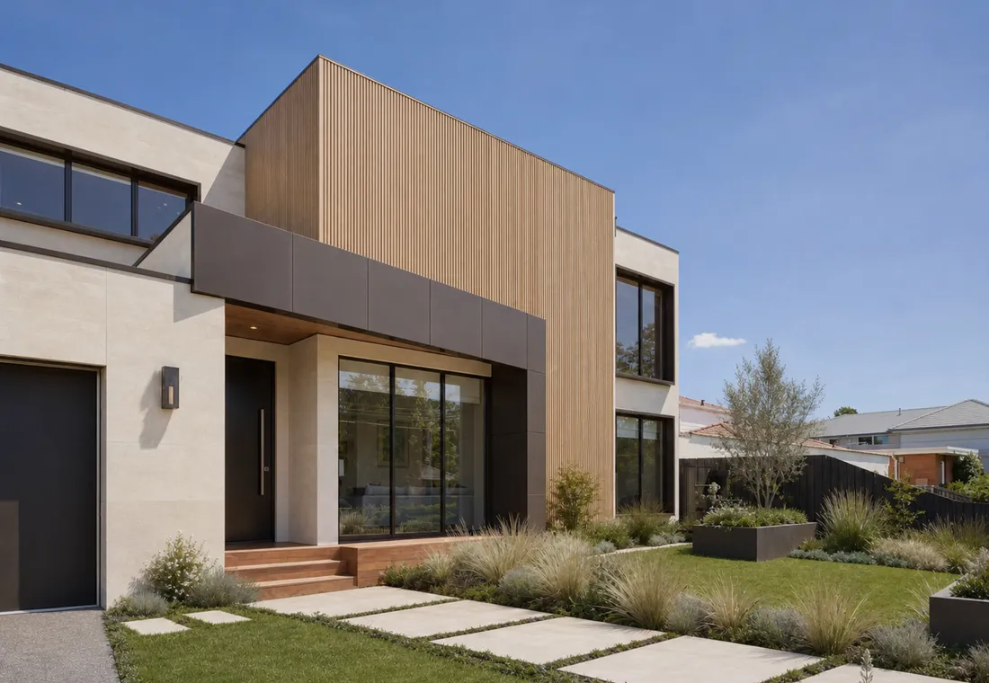Home exterior refreshed with restrained new finishes and planting