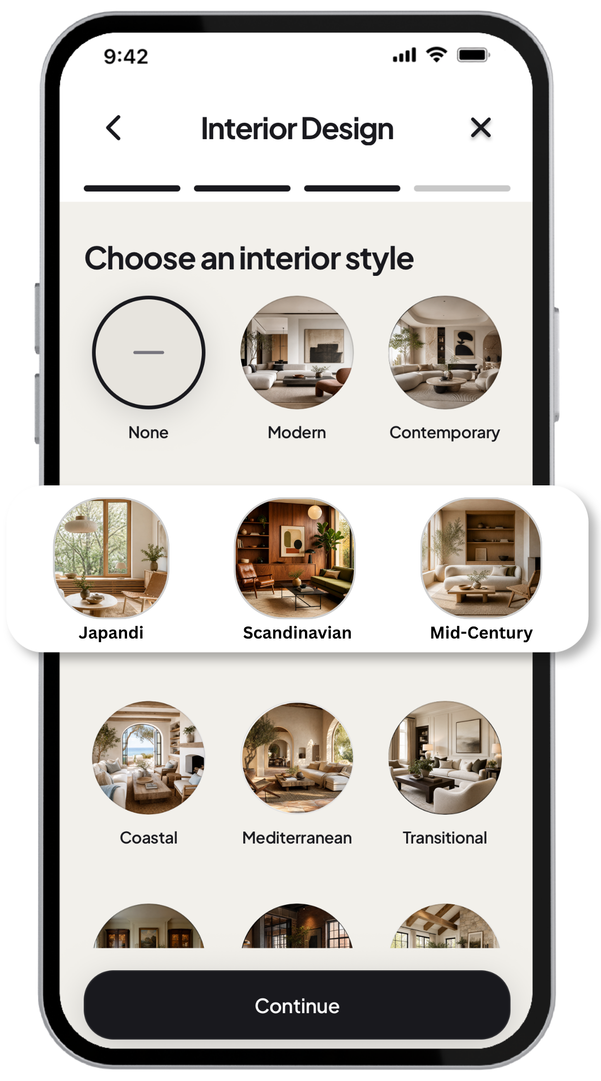 RoomWise Interior Design style selector