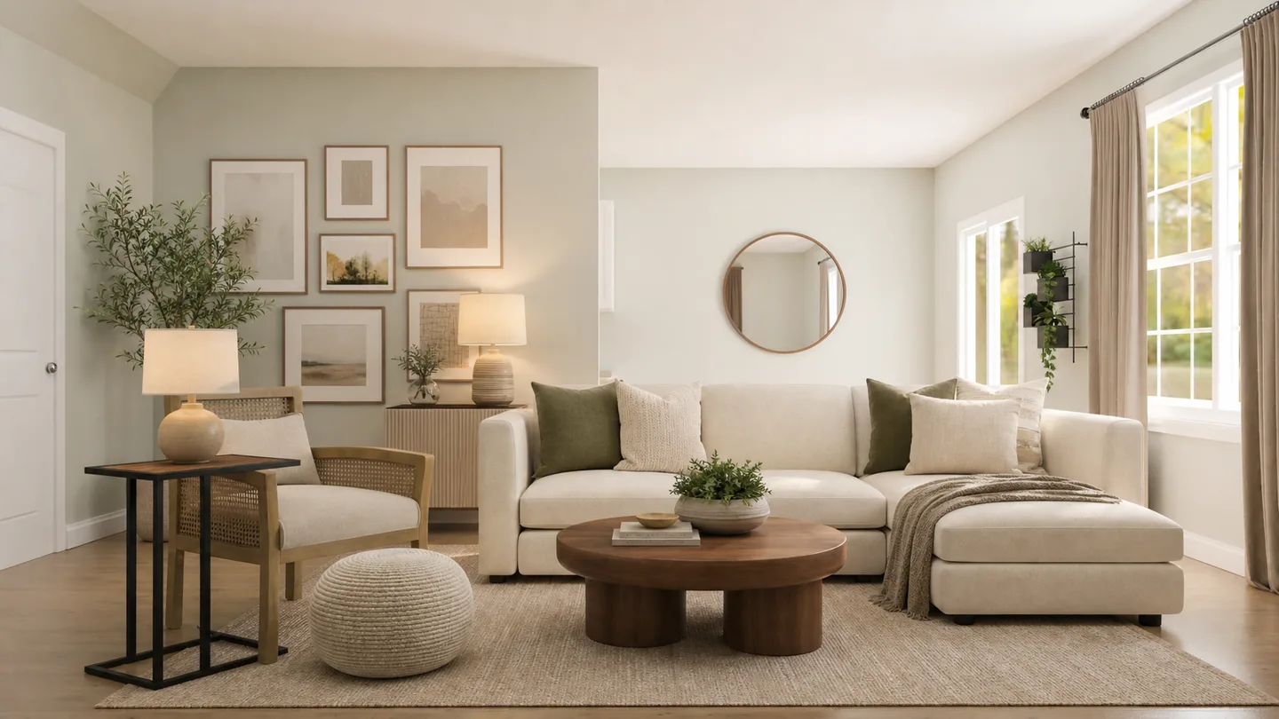 Refined neutral living room redesigned with RoomWise