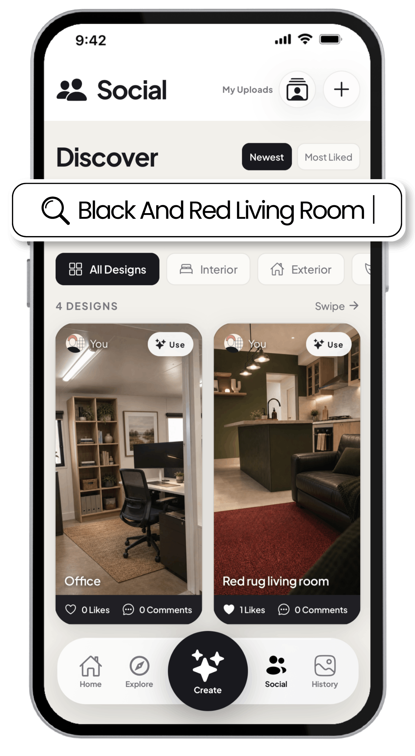 RoomWise Social showing community-shared home transformations